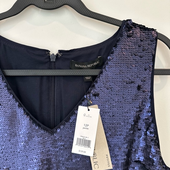 Banana Republic Petites Blue Sequin Sheath Mini Dress V-Neck Cocktail - Picture 2 of 7